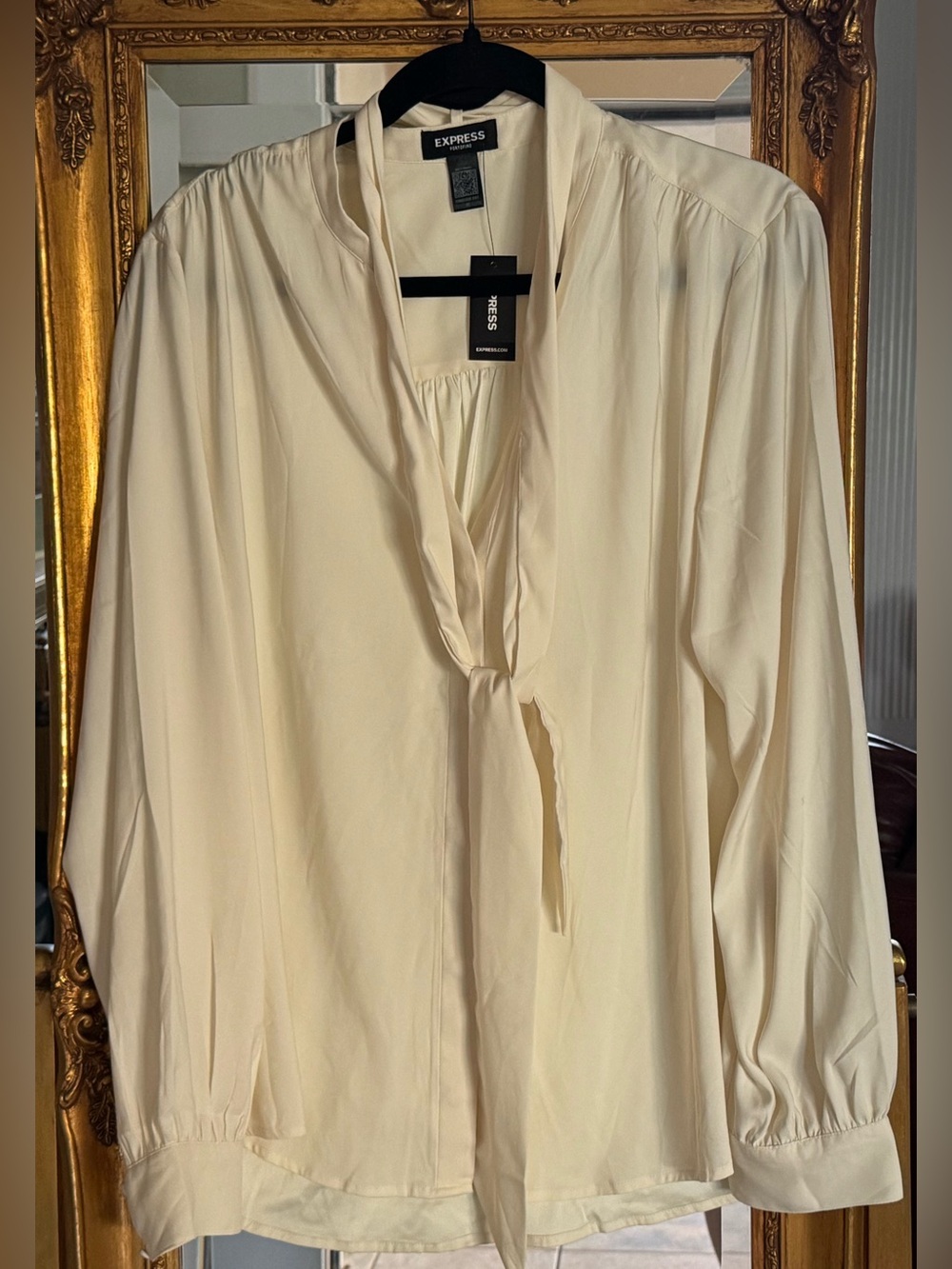 Express Women's Cream Tie-Neck Blouse